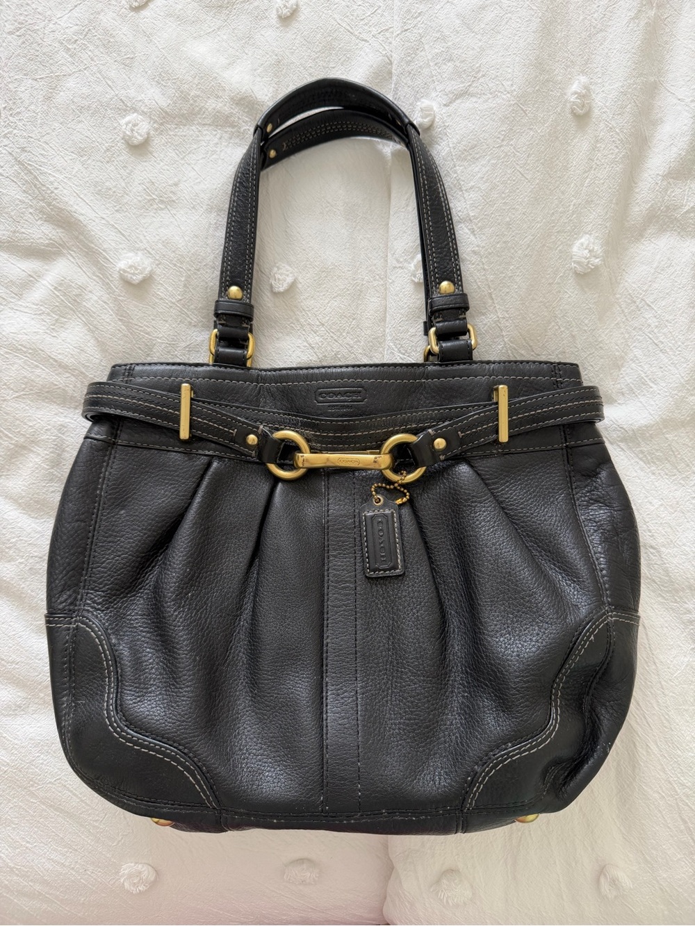 Coach Black Pebbled Leather Shoulder Bag with Gold Hardware